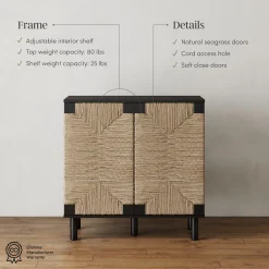 Wood TV Console for TVs up to 100" with Seagrass Doors Brushed Black