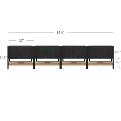 Wood TV Console with Open Seagrass Shelf for TVs up to 100