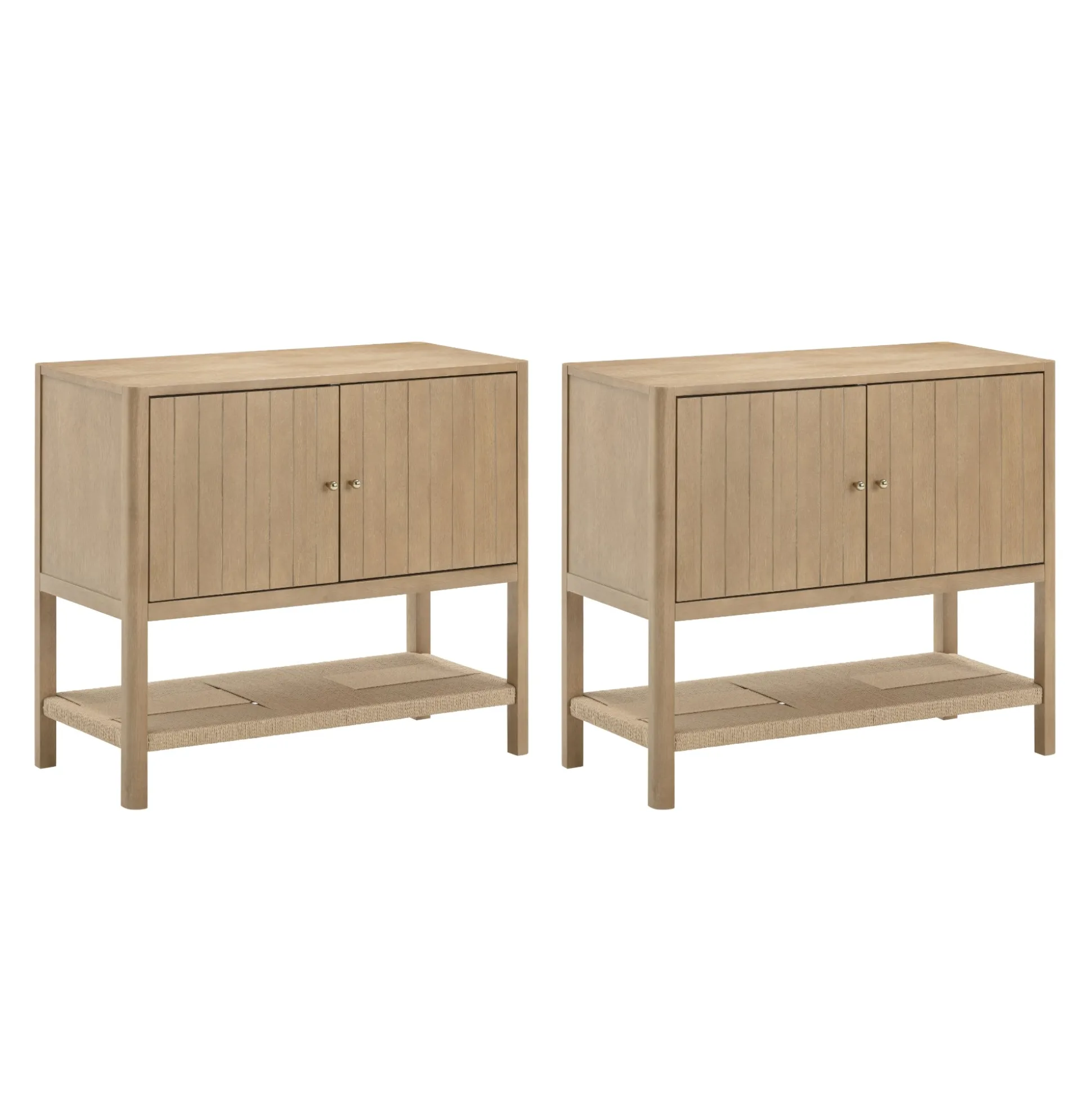 Wood TV Console with Open Seagrass Shelf for TVs up to 65" Light Brown