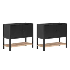 Wood TV Console with Open Seagrass Shelf for TVs up to 65