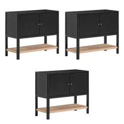 Wood TV Console with Open Seagrass Shelf for TVs up to 75