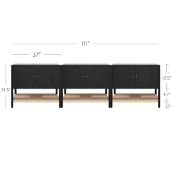 Wood TV Console with Open Seagrass Shelf for TVs up to 75