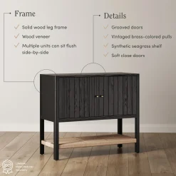 Wood TV Console with Open Seagrass Shelf for TVs up to 75