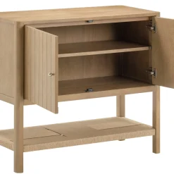 Wood TV Console with Open Seagrass Shelf for TVs up to 100" Light Brown