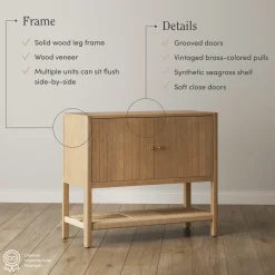 Wood TV Console with Open Seagrass Shelf for TVs up to 100