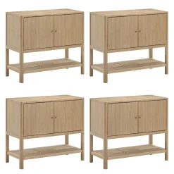 Wood TV Console with Open Seagrass Shelf for TVs up to 100