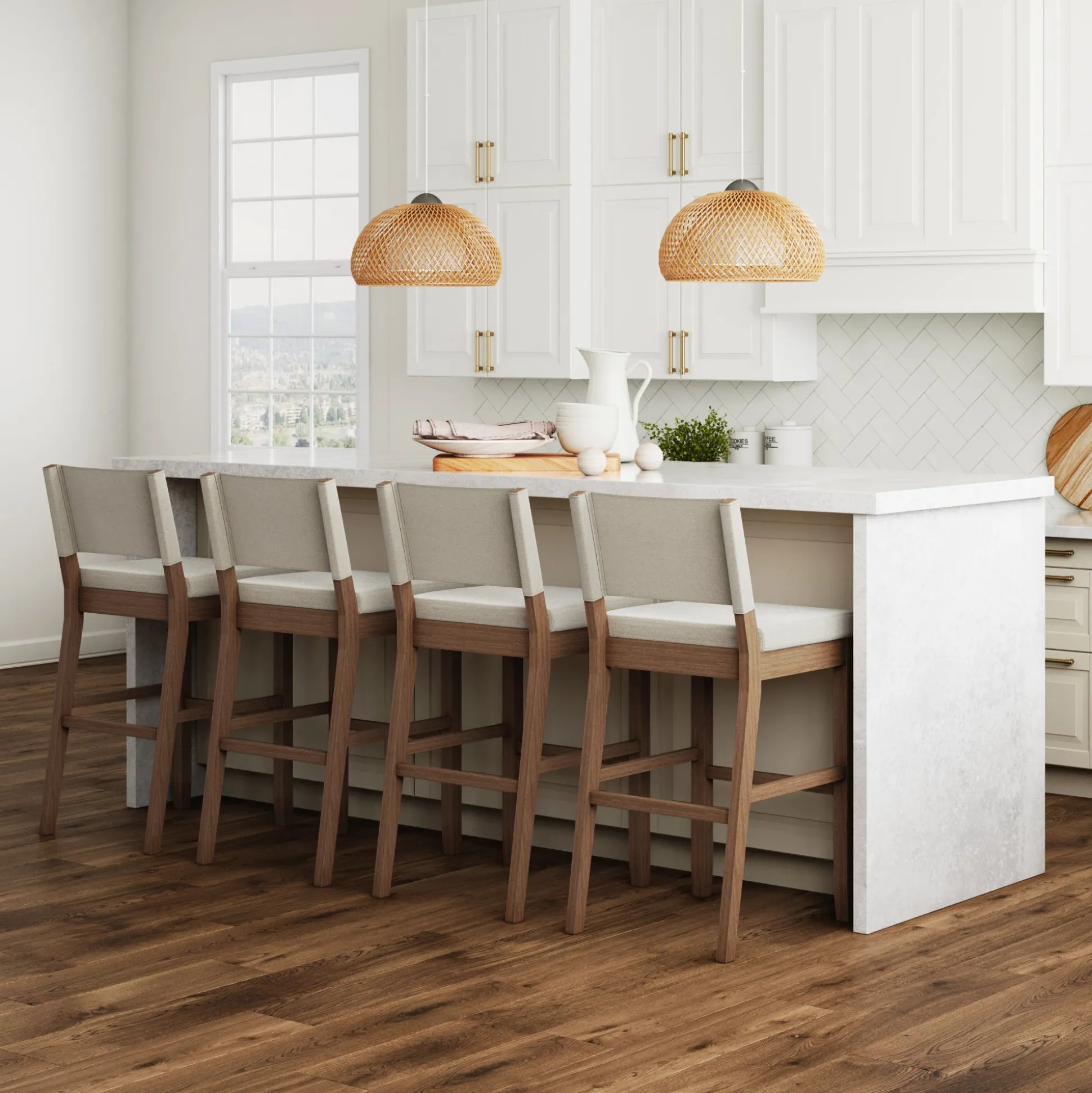 Wood Upholstered Bar Stools Light Brown (Set of 4)