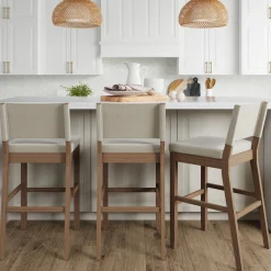 Wood Upholstered Bar Stools Light Brown (Set of 3)