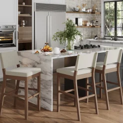 Wood Upholstered Bar Stools Light Brown (Set of 3)