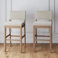 Wood Upholstered Bar Stools Light Brown (Set of 2)