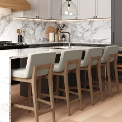 Wood Upholstered Counter Height Bar Stool Light Brown