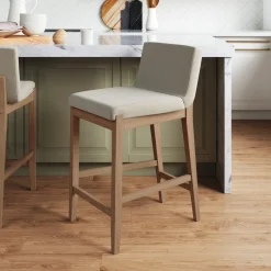 Wood Upholstered Counter Height Bar Stool Light Brown