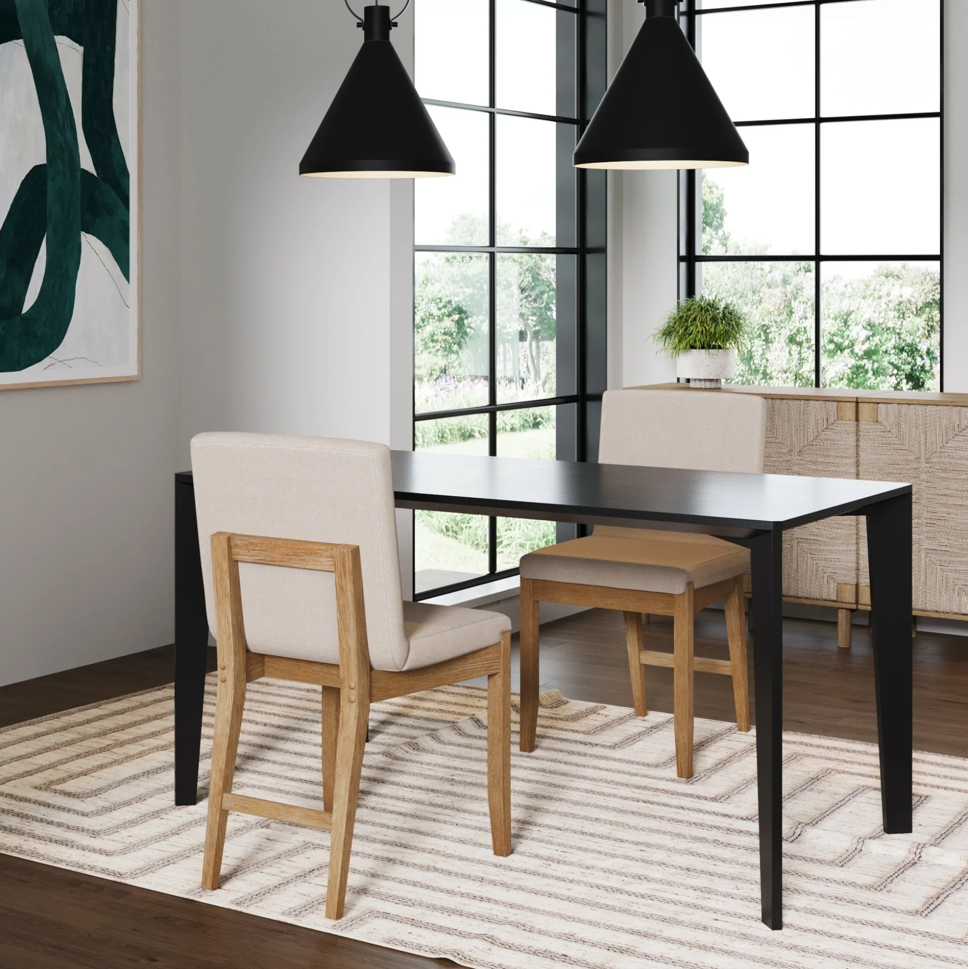 Wood Upholstered Dining Chair Brushed Light Brown Flax (Set of 2)