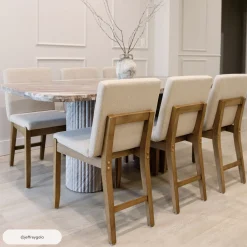 Wood Upholstered Dining Chair Brushed Light Brown Flax