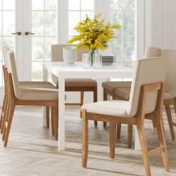 Wood Upholstered Dining Chair Brushed Light Brown Flax