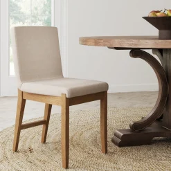 Wood Upholstered Dining Chair Brushed Light Brown Flax
