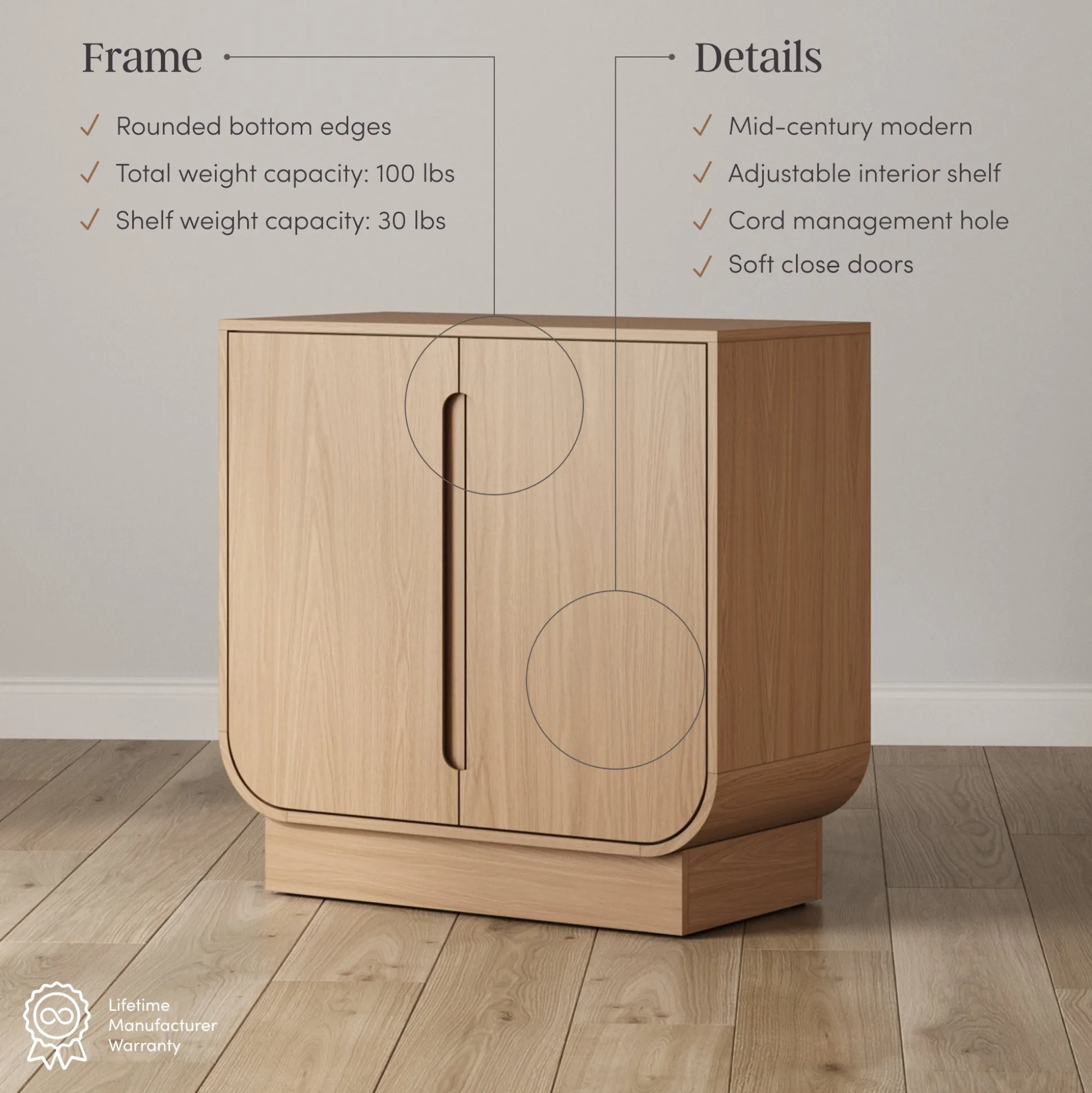Wood Veneer Arched Accent Cabinet Raw Oak