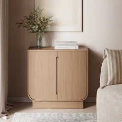 Wood Veneer Arched Accent Cabinet Raw Oak