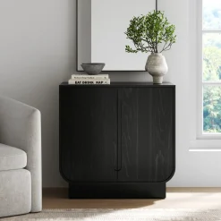 Wood Veneer Arched Accent Cabinet Black Oak