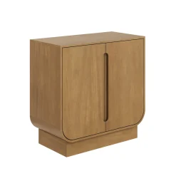 Wood Veneer Arched Accent Cabinet Light Brown