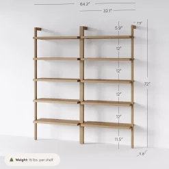 Wood Wall Bookshelves Light Brown (Set of 2)