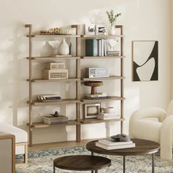 Wood Wall Bookshelves Light Brown (Set of 2)