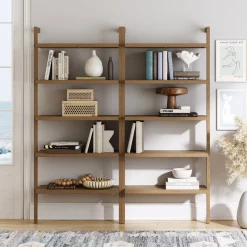 Wood Wall Bookshelves Light Brown (Set of 2)