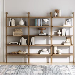 Wood Wall Bookshelves Light Brown (Set of 3)