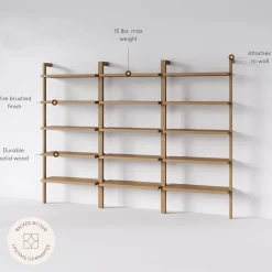 Wood Wall Bookshelves Light Brown (Set of 3)