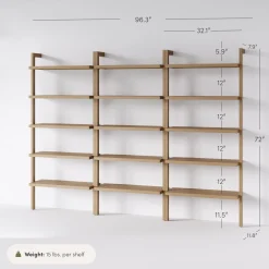 Wood Wall Bookshelves Light Brown (Set of 3)