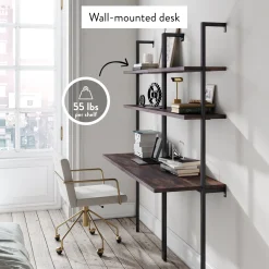 Wood Wall Mount Ladder 2-Shelf Desk Nutmeg