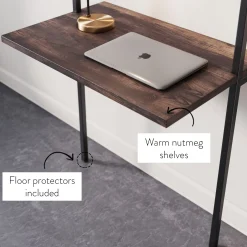 Wood Wall Mount Ladder 2-Shelf Desk Nutmeg