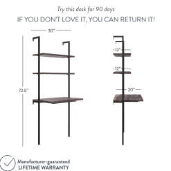Wood Wall Mount Ladder 2-Shelf Desk Nutmeg