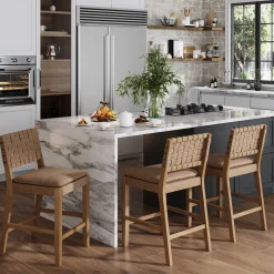 Woven Counter Height Bar Stools Brown (Set of 3)