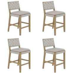Woven Faux Leather Counter Height Bar Stool Gray Mahogany (Set of 4)