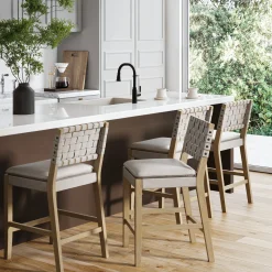 Woven Faux Leather Counter Height Bar Stool Gray Mahogany (Set of 4)