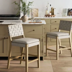 Woven Faux Leather Counter Height Bar Stool Gray Mahogany (Set of 2)