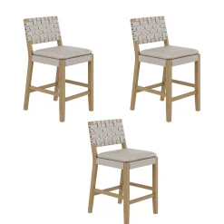 Woven Faux Leather Counter Height Bar Stool Gray Mahogany (Set of 3)