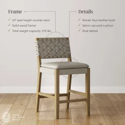 Woven Faux Leather Counter Height Bar Stool Gray Mahogany (Set of 3)
