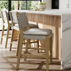 Woven Faux Leather Counter Height Bar Stool Gray Mahogany (Set of 3)