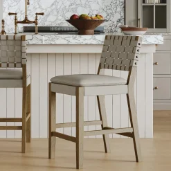 Woven Faux Leather Counter Height Bar Stool Gray Mahogany