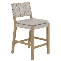 Woven Faux Leather Counter Height Bar Stool Gray Mahogany