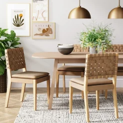 Woven Faux Leather Dining Chair Light Brown