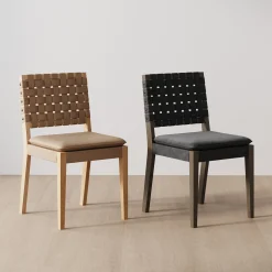 Woven Faux Leather Dining Chair Black