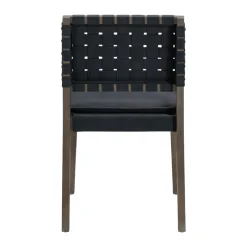 Woven Faux Leather Dining Chair Black
