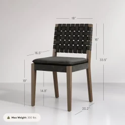 Woven Faux Leather Dining Chair Black