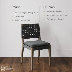 Woven Faux Leather Dining Chair Black