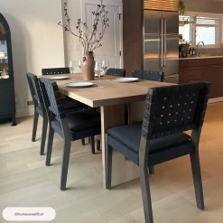 Woven Faux Leather Dining Chair Black