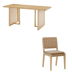 Woven Faux Leather & Rattan Dining Set (6 Chairs)