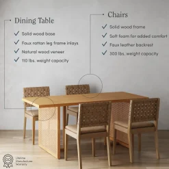 Woven Faux Leather & Rattan Dining Set (4 Chairs)